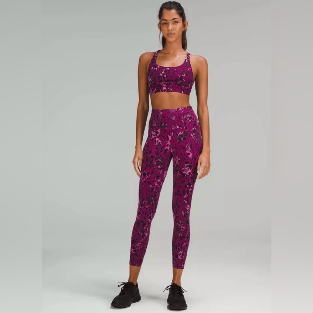 Lululemon Size 12 Base Pace High-Rise Ankle Leggings Leopard Camo Magenta